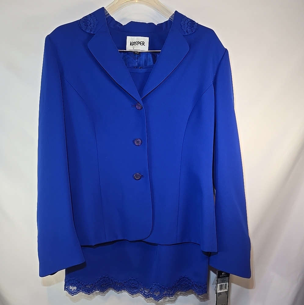 Kasper Vibrant Blue Blazer And Skirt Suit Size 10